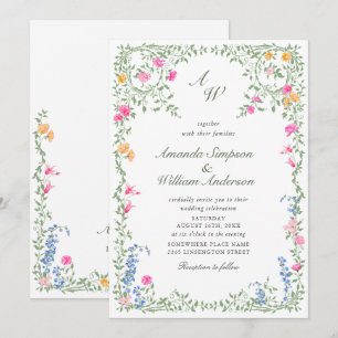 Meadow Pastel Französische Rose Blumenhochzeit Einladung
