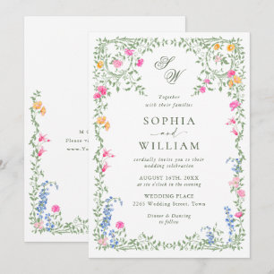 Meadow Pastel Französische Rose Blumenhochzeit Einladung