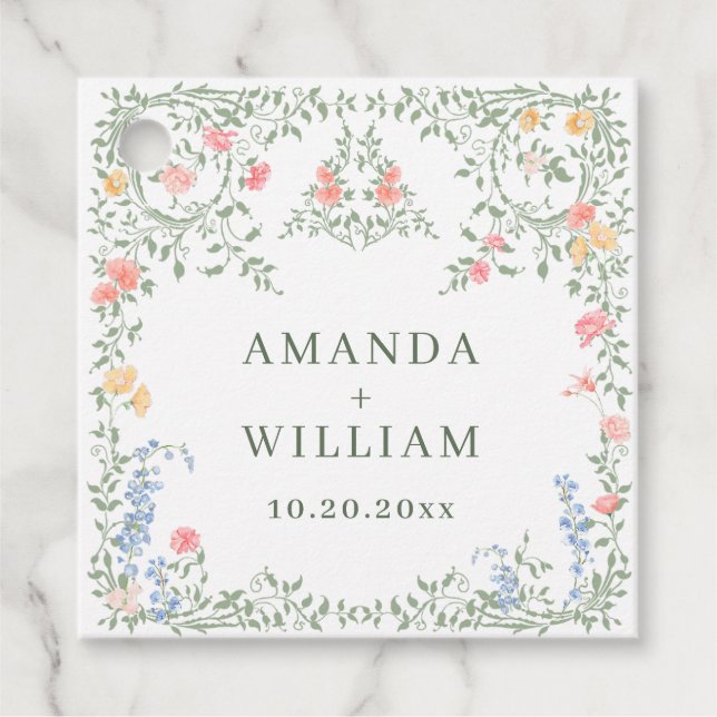 Meadow Pastel Französische Rose Blumenhochzeit Geschenkanhänger (Vorderseite)