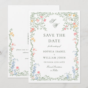 Meadow Pastel Französische Rose Blumenhochzeit Save The Date