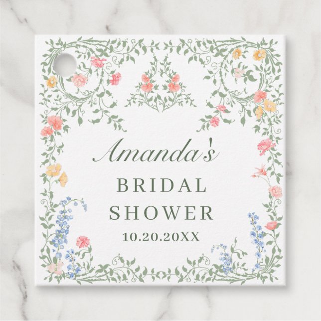 Meadow Pastel Französische Rose Blumenkohl Brautpa Geschenkanhänger (Vorderseite)