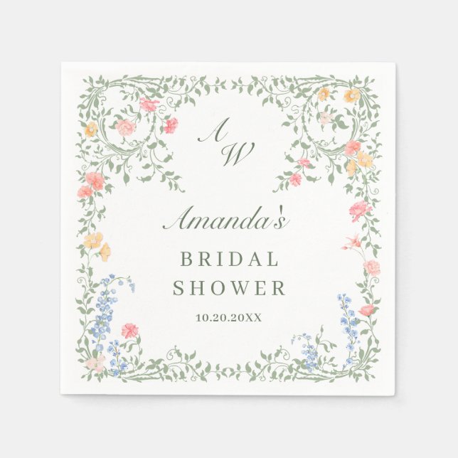 Meadow Pastel Französische Rose Blumenkohl Brautpa Serviette (Vorderseite)