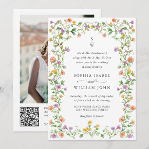 Meadow Pastel French Rose Floral Wedding QR-Code Einladung