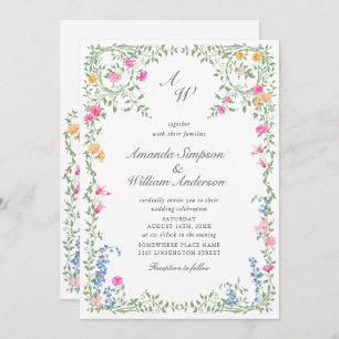 Meadow Pastel French Rose Floral Wedding QR-Code Einladung