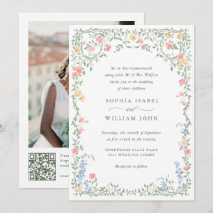 Meadow Pastel French Rose Floral Wedding QR-Code Einladung