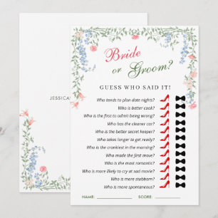 Meadow Pastor French Rose Brautparty Game Card Einladung