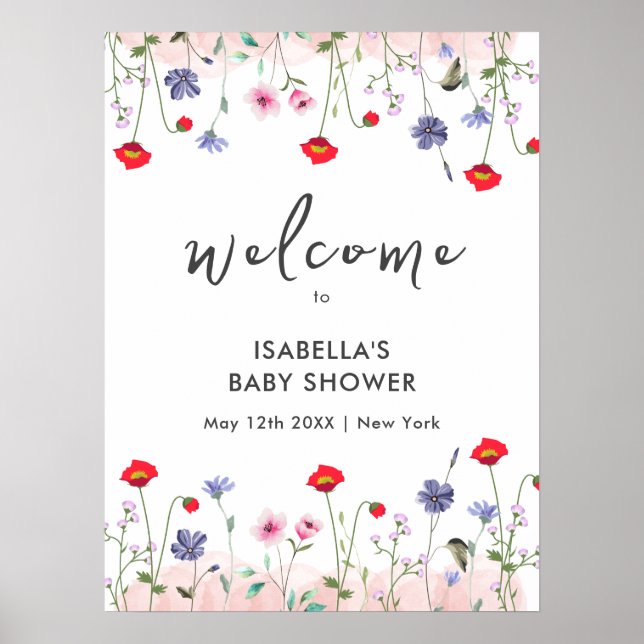 Meadow Summer Wildblume Baby Dusche Willkommen Poster (Vorne)