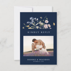 Meadow Wedding QR-Code für Navy Spring Wildblume RSVP Karte