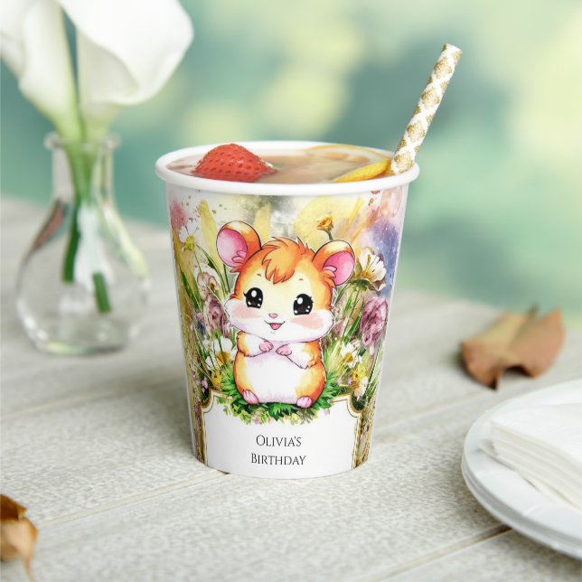Meadow Whimsical Hamster Birthday Pappbecher (In Situ)