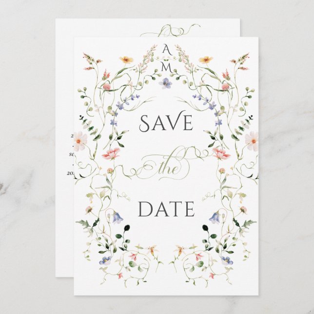 Meadow Wildblume Rustic Boho Foto Wedding Save The Date (Vorne/Hinten)