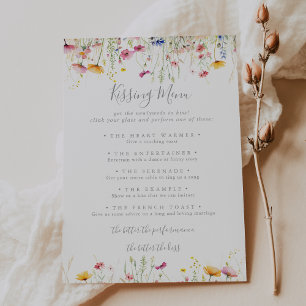 Meadow Wildblume Wedding Kissing Menu Game Card