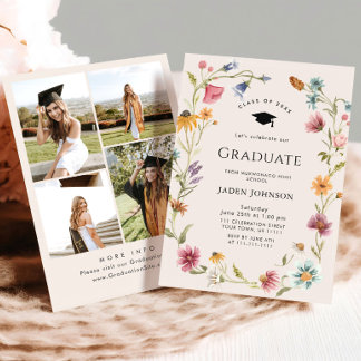 Meadow Wildflower Boho 4 Photo Graduation Party Einladung
