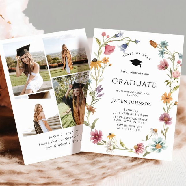 Meadow Wildflower Boho 4 Photo Graduation Party Einladung (Von Creator hochgeladen)