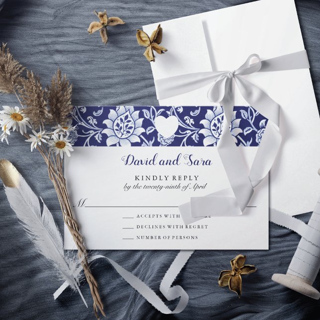 Meadow Wildflowers Blue Indigo Pattern Wedding RSVP Karte (Von Creator hochgeladen)