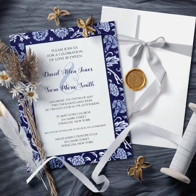 Meadow Wildflowers Indigo Blue Wedding Invitation Einladung (Von Creator hochgeladen)
