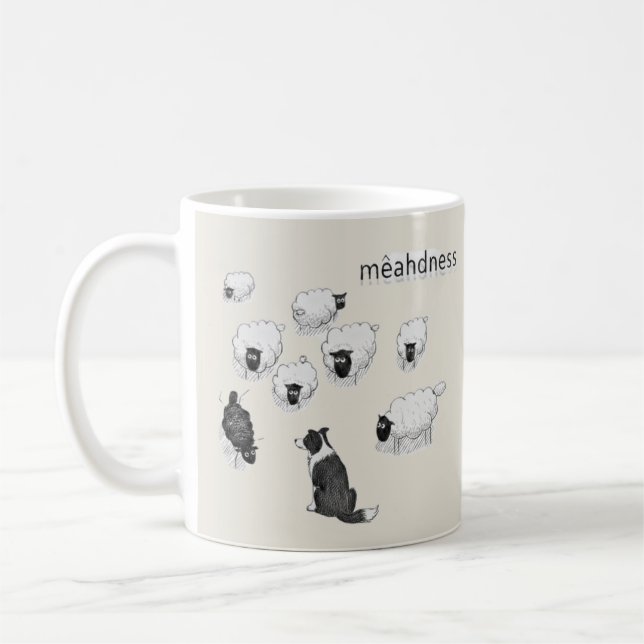 Mêahdness Funny Sheep Dog Pen Sketch Cartoon Kaffeetasse (Links)