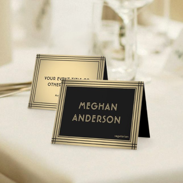 Meal Choice Classic Black & Gold Border Place Card Tischnummer (Von Creator hochgeladen)
