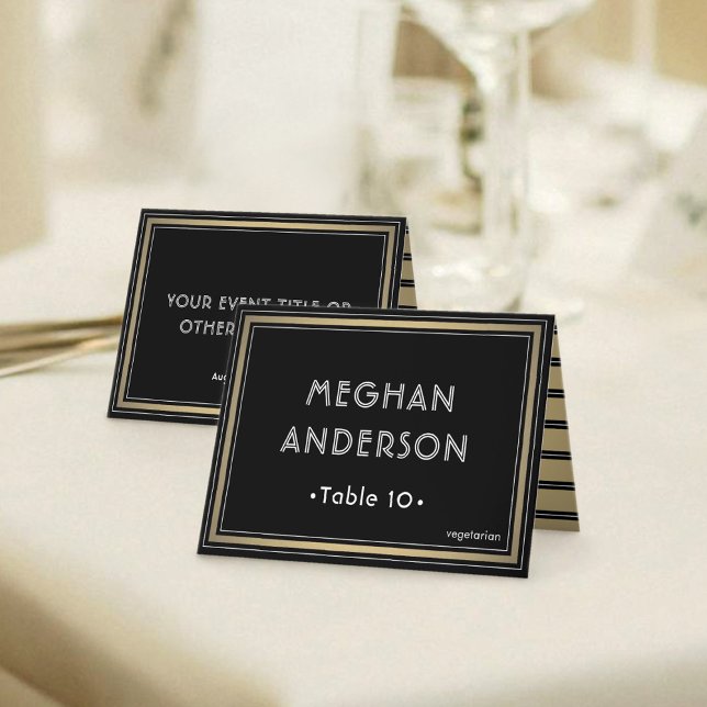 Meal Choice Elegant Black & Gold Border Place Card Tischnummer (Von Creator hochgeladen)