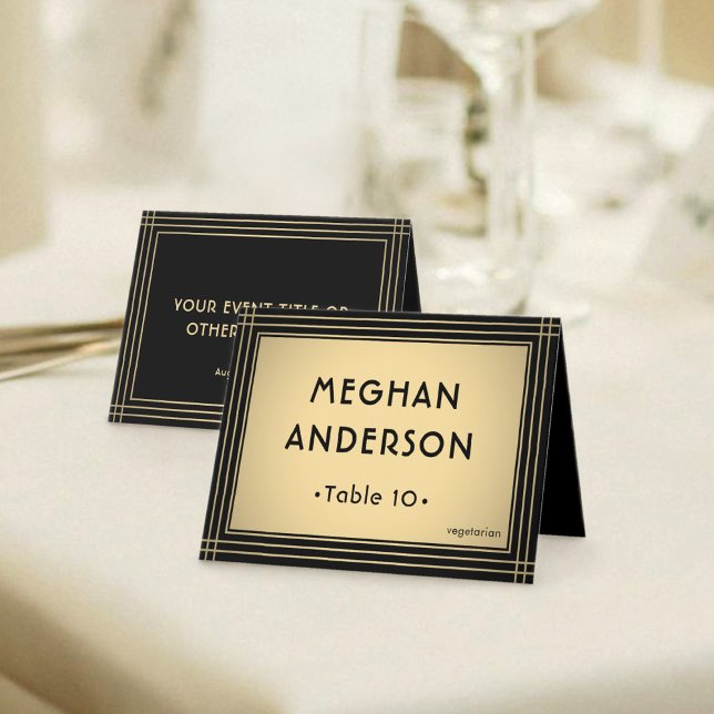 Meal Choice & Name Elegant Black Gold Escort Card Tischnummer (Von Creator hochgeladen)