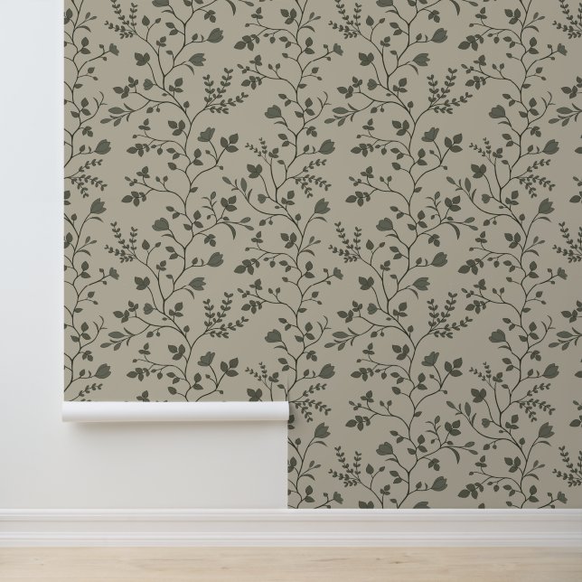 Meandern Botanicals XL dusky Blume und Blätter Tapete (Anwendung)