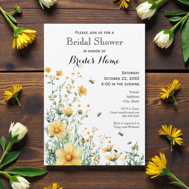 Meant to Bee Rustic Yellow Bridal Shower Einladung (Von Creator hochgeladen)