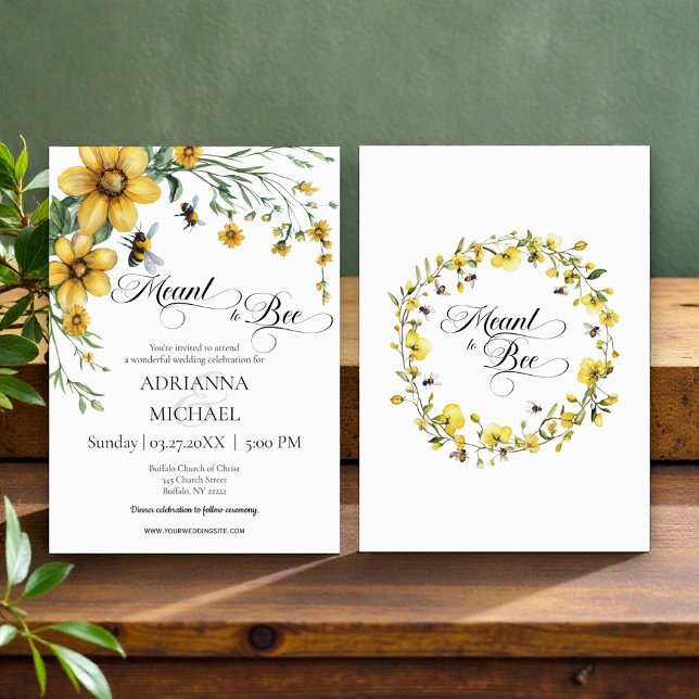 Meant to Bee Rustic Yellow Wedding Invitation Einladung (Von Creator hochgeladen)
