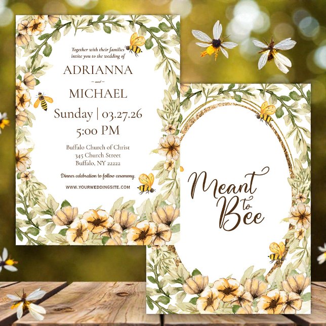Meant to Bee Rustic Yellow Wedding Invitation Einladung (Von Creator hochgeladen)