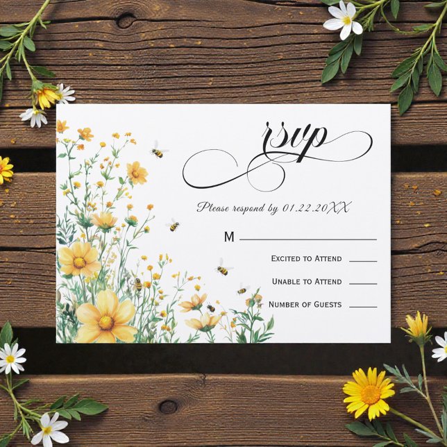 Meant to Bee Rustic Yellow Wedding RSVP Einladung (Von Creator hochgeladen)