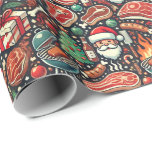 Meat Lovers' Christmas Wrapping Paper Geschenkpapier<br><div class="desc">Celebrate the holidays with a meaty twist using this playful Christmas wrapping paper! Featuring cartoon steaks, bacon strips, sausages, and drumsticks wearing Santa hats, this design is perfect for carnivores and BBQ enthusiasts. The seamless and colorful pattern adds humor and flavor to holiday gifting, making it a unique choice for...</div>