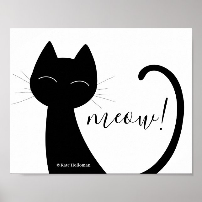 Meau! Cat Art Black Silhouette Minimal B&W Poster (Vorne)