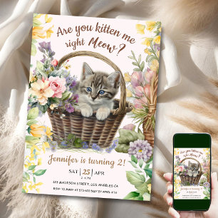 Meau! Floral Niedlich Kitten Girl Cat 2. Geburtsta Einladung
