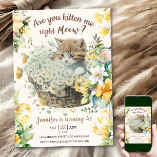 Meau! Floral Niedlich Kitten Girl Cat 4. Geburtsta Einladung
