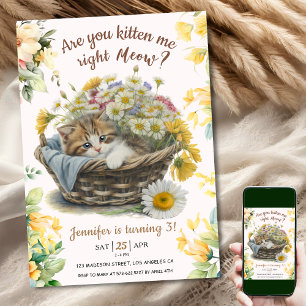 Meau! Niedlich Kitten Floral Kitty Cat 3. Geburtst Einladung