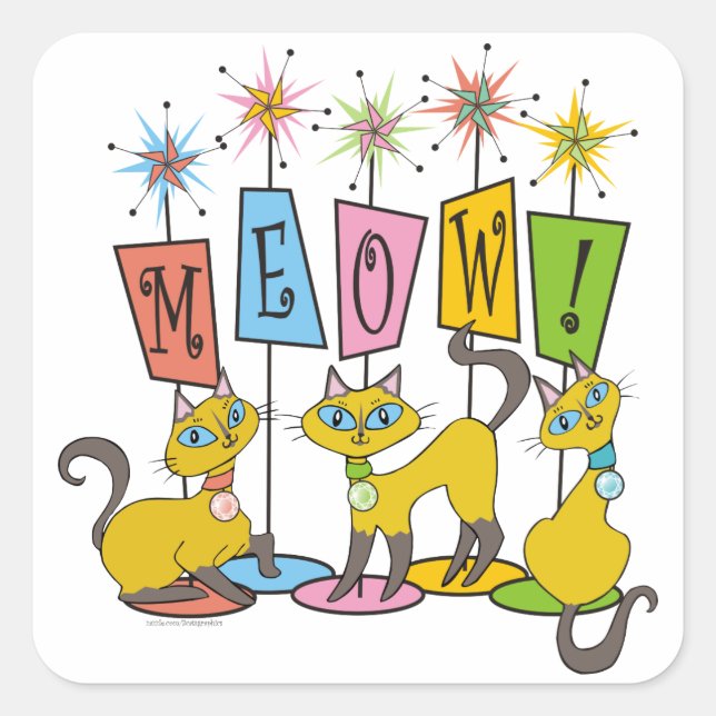 Meau! Quadratischer Aufkleber (Vorderseite)