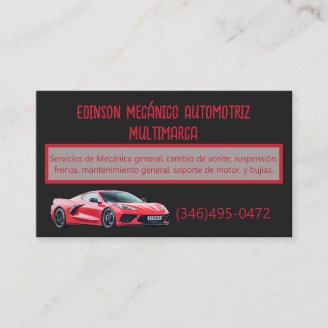 Mecánico Automotriz Business Card Visitenkarte (Vorderseite)