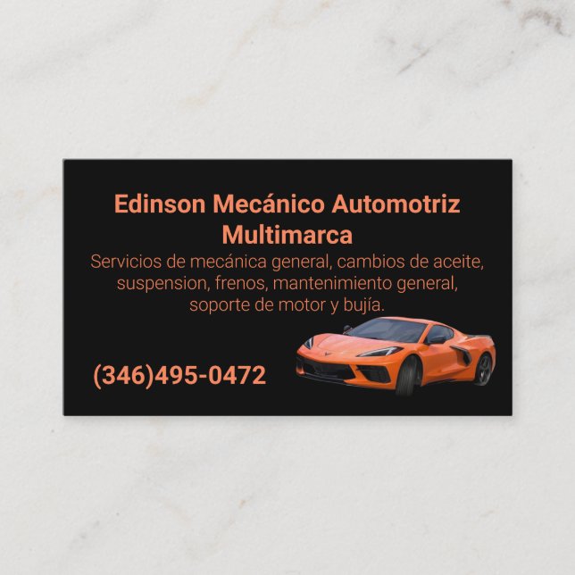 Mecánico Automotriz Naranjo Negro Visitenkarte (Vorderseite)
