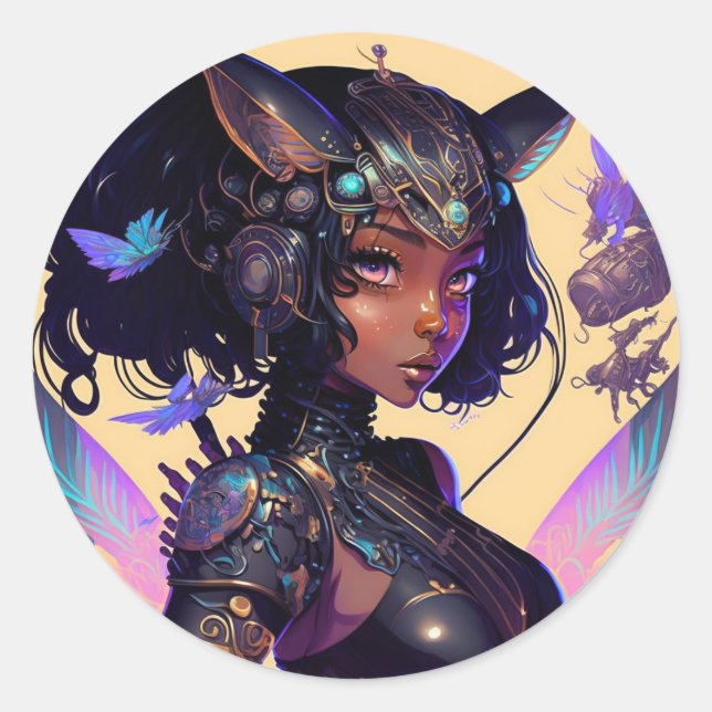 Mecha Fox Girl Runder Aufkleber (Vorderseite)