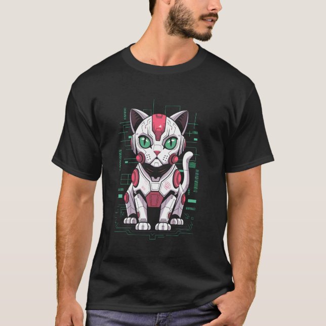Mecha-Katzen-Roboter-Android-Cyborg-Mama-Papa-Kind T-Shirt (Vorderseite)
