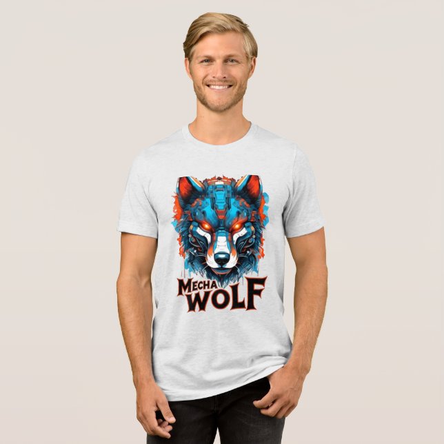 Mecha-Wolfkopf – futuristisches Cyberpunk-Wolf-Des Tri-Blend Shirt (Vorderseite voll)