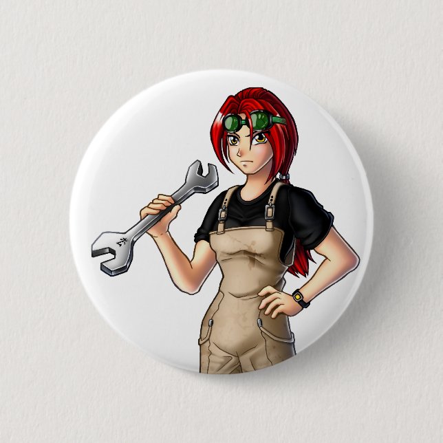 Mechanic Anime Girl Button (Vorderseite)