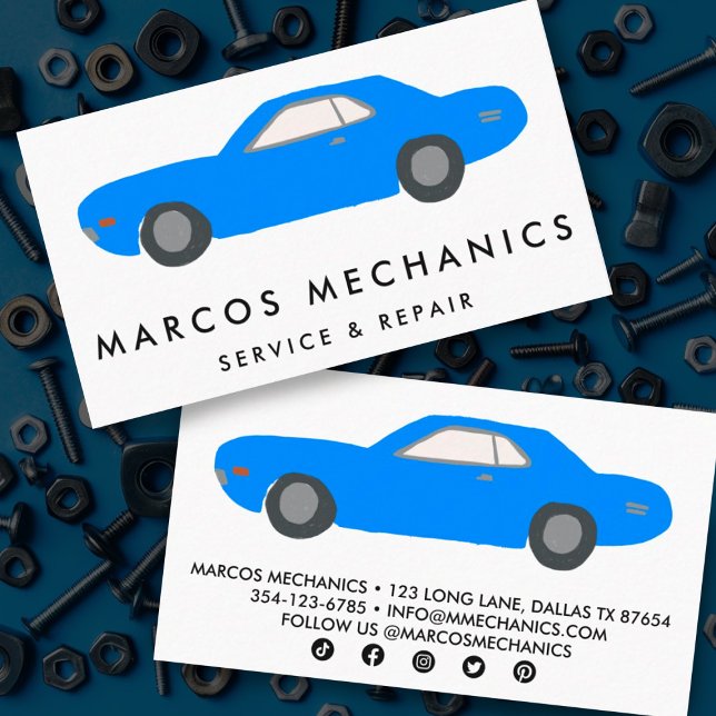MECHANIC Automobile Classic Car Auto Reparatur CUS Visitenkarte (Classic car illustration on these custom business cards perfect for car collector or mechanic)