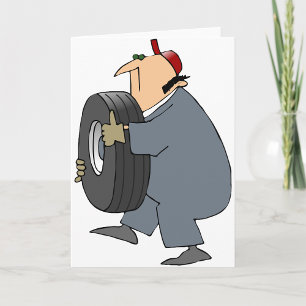 Mechanic Carrying A Tire Greeting Cards Karte