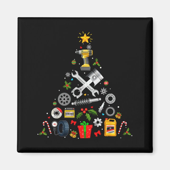 Mechanic Christmas Ornament Tree In Garage Car Mec Magnet (Vorne)