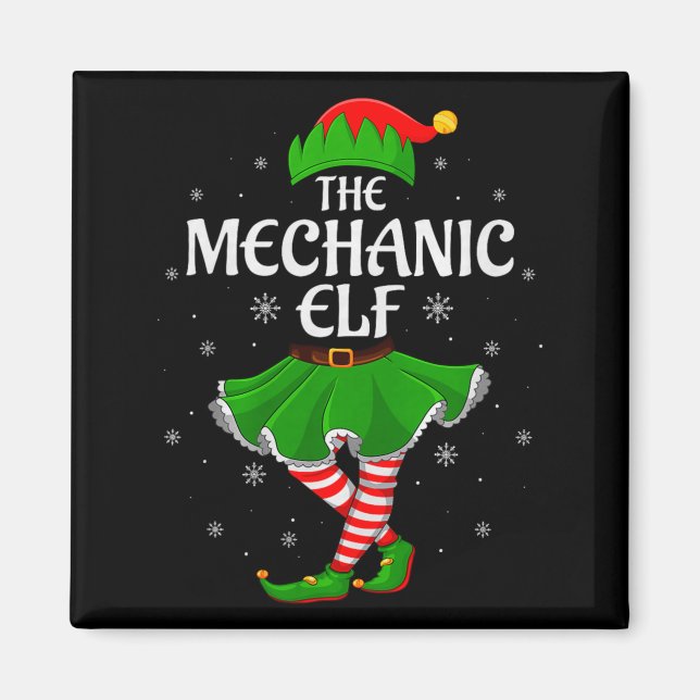 Mechanic Elf Christmas Family Girls Women Elf Squa Magnet (Vorne)