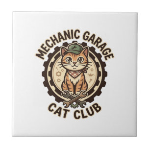 Mechanic Garage Katze POD Vektorgrafik - Mechanic Fliese
