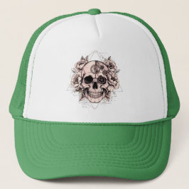 "Mechanical Bloom" – Gothic Skull with Floral Gear Truckerkappe