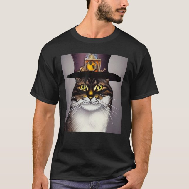 Mechanical Cat Ingenuity Unleash Steampunk AI Cat  T-Shirt (Vorderseite)