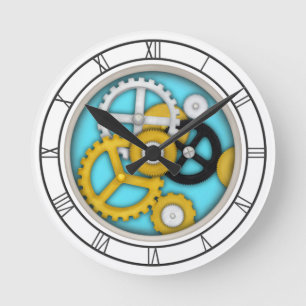 Mechanical Clockwork Illusion Trompe L'oeil Aqua Runde Wanduhr