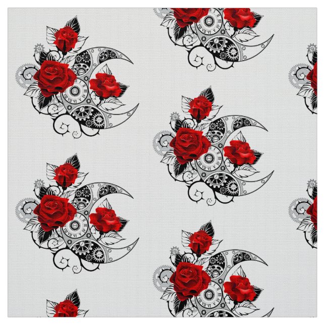 Mechanical Crescent with Red Roses Stoff (Muster)
