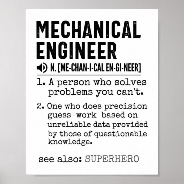 Mechanical Engineer Dictionary Definition Poster (Vorne)